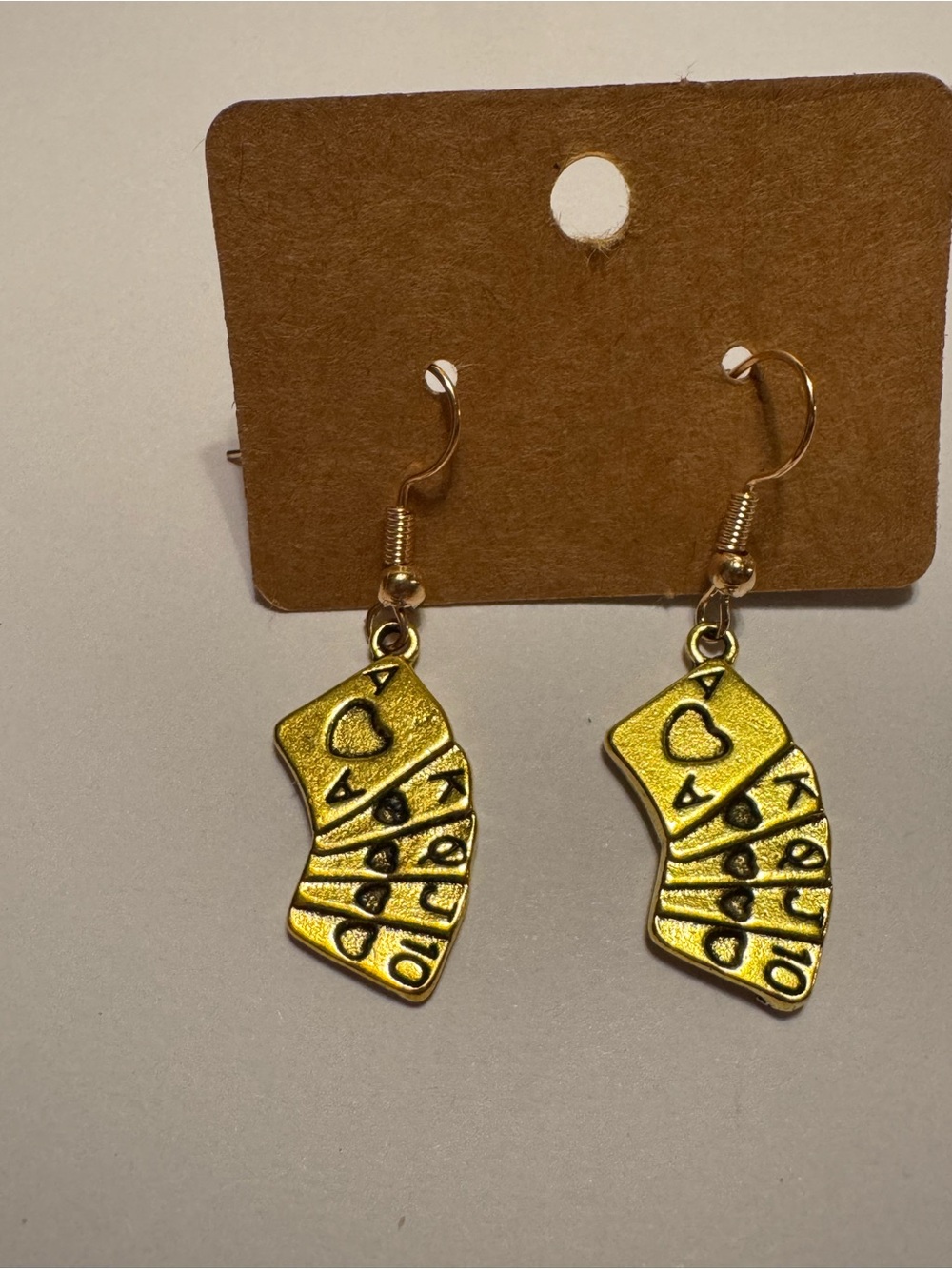 Gold Tone Poker Cards Country Western Drop Earrings - Picture 3 of 4